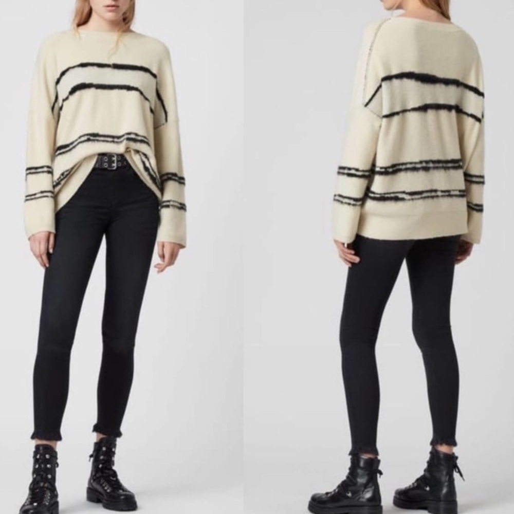 ALL SAINTS Tara Stripe Jumper Sweater Wool Cashmere Alpaca Blend Cream & Black